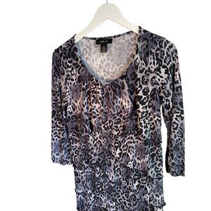 Style & Co. Womens Animal Print Ruffled Top With 3/4 Sleeves Size S